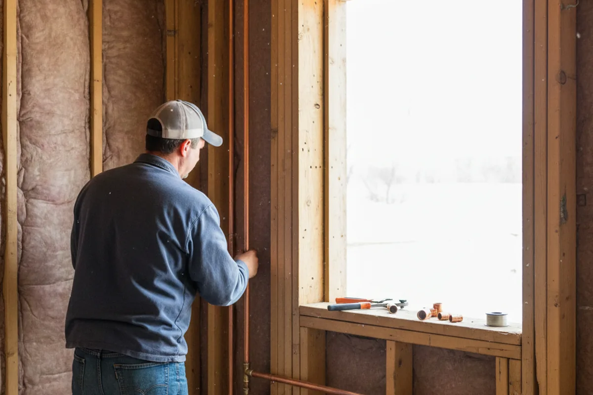 Licensed plumber running new copper supply lines in a Enosburg Falls home